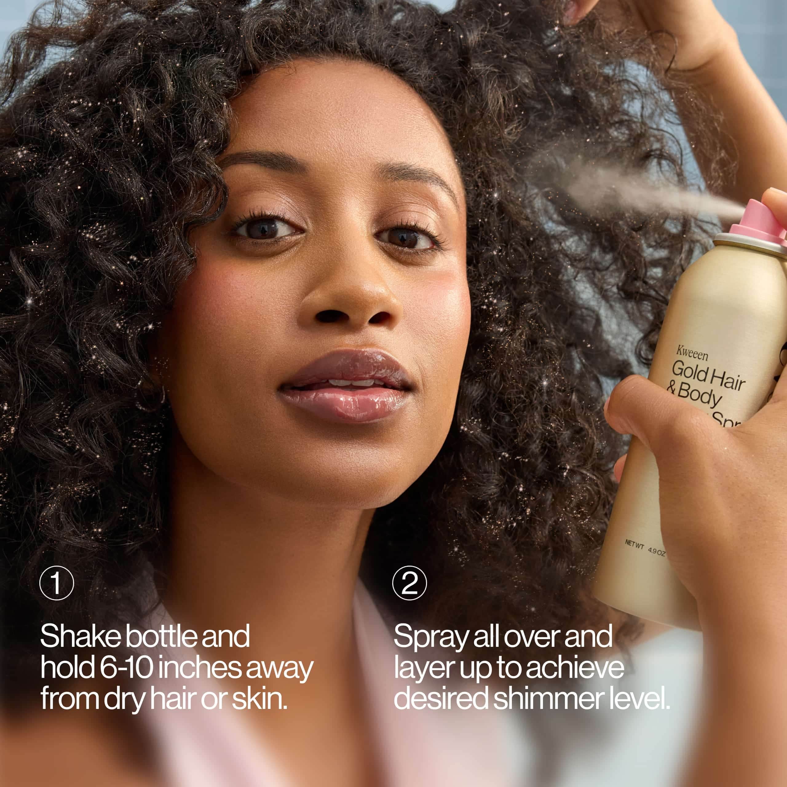 How to Use Kweeen Gold Hair & Body Glitter Spray 
