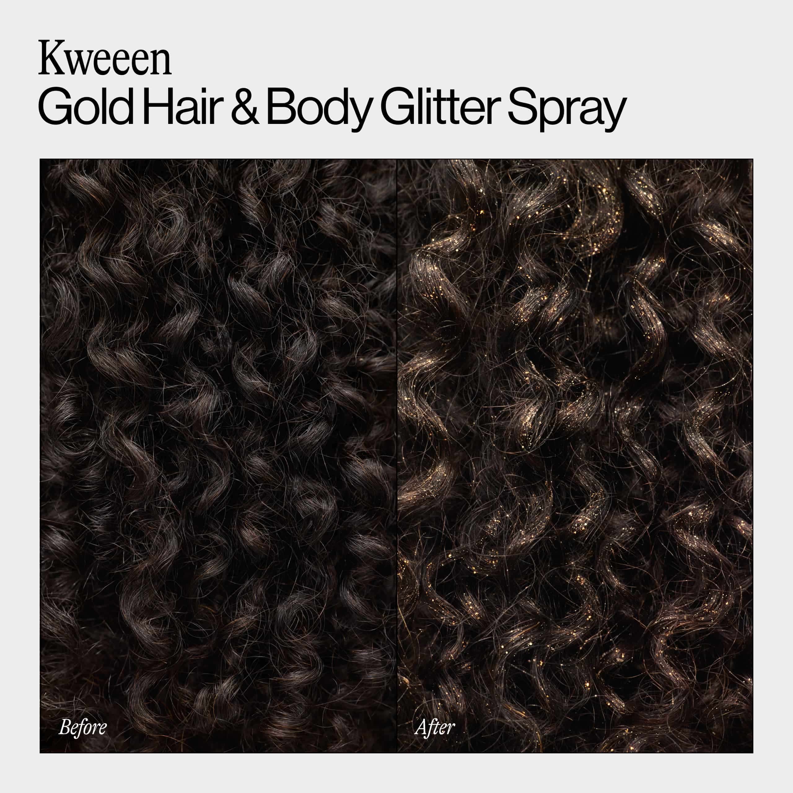Before and After Using Kweeen Gold Hair & Body Glitter Spray 