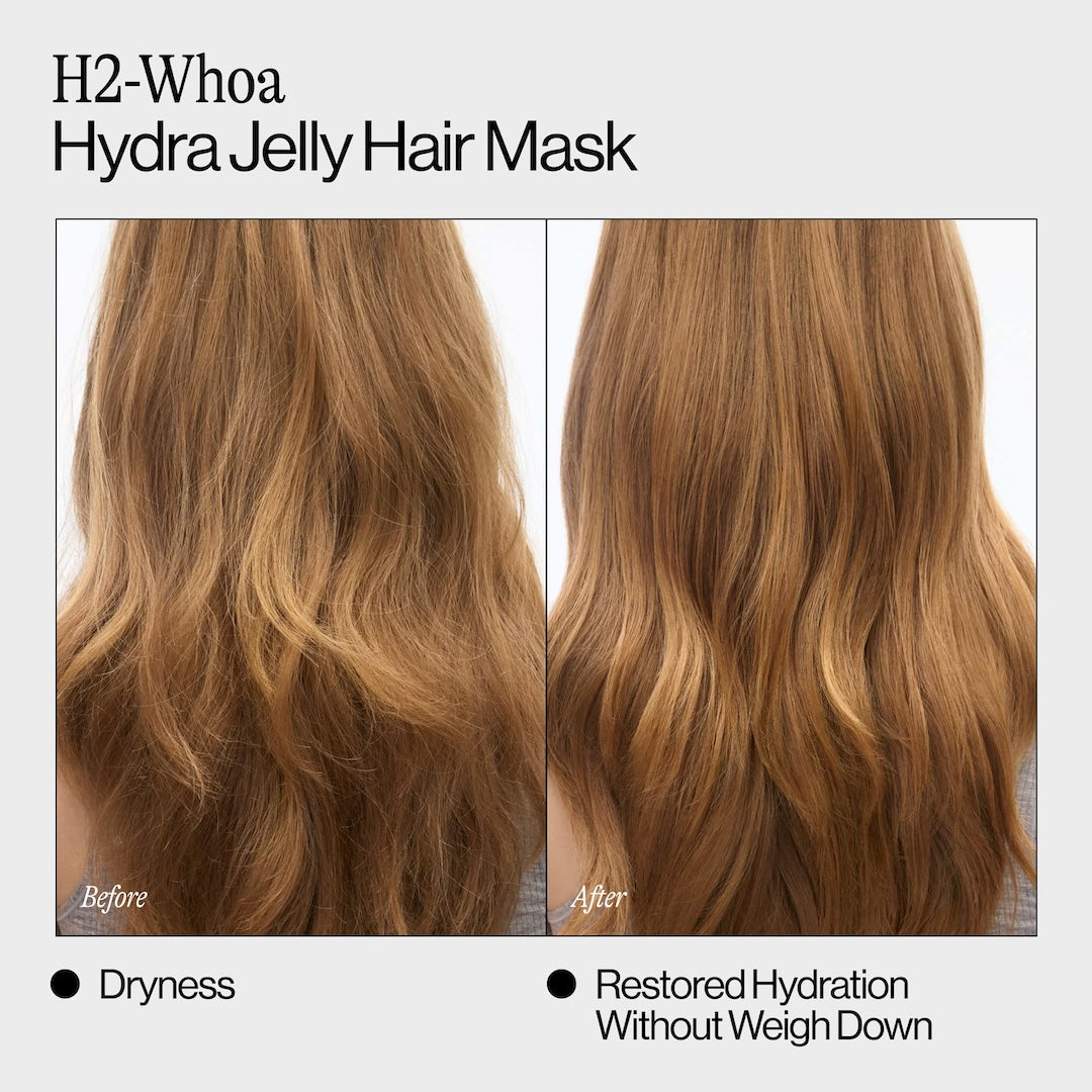 Before and After using H2-Whoa Hydra-Jelly Hair Mask