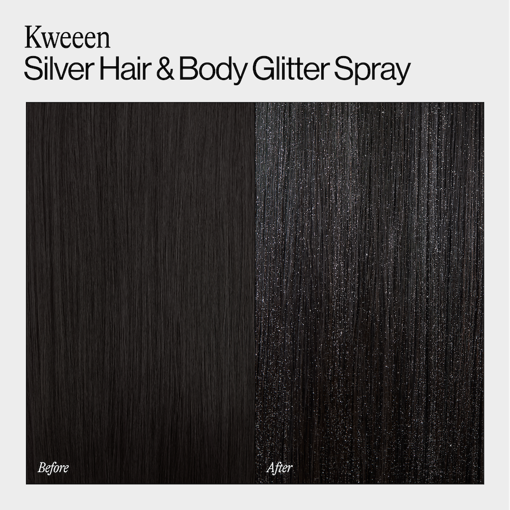 Before and After Using Kweeen Silver Hair & Body Glitter Spray